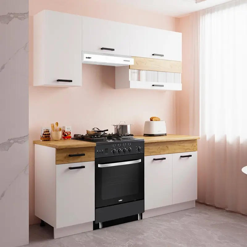 Cucina monoblocco Nina 180 cm. in colore bianco e rovere elettrodomestici esclusi