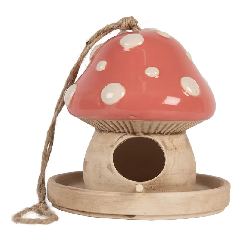 Decorazione casa degli uccelli Fungo Ø 13x13 cm Beige Rosa Ceramica