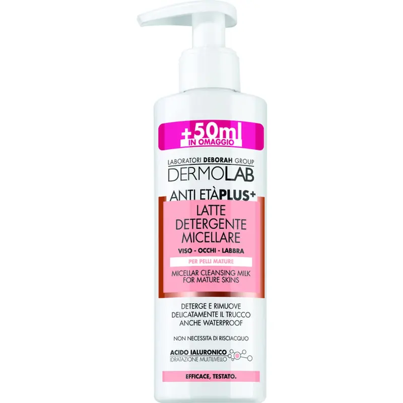 DERMOLAB ANTI ETA' PLUS+ LATTE DETERGENTE MICELLARE 250ML VISO-OCCHI-LABBRA PELLI MATURE ACIDO IALURONICO