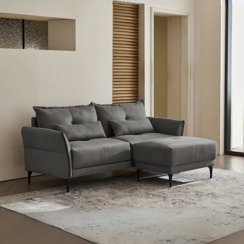 Divano 3 posti Nutmeg con pouff in tessuto Mia 103-27 grigio scuro