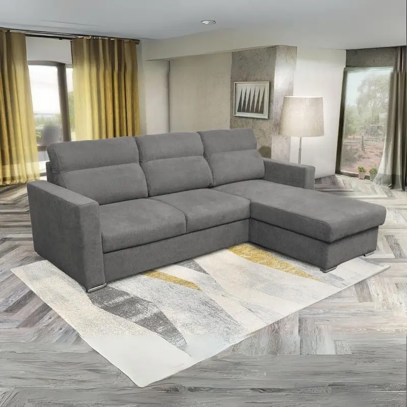 Divano angolare Kendall con penisola reversibile letto estraibile grigio Barrel 90