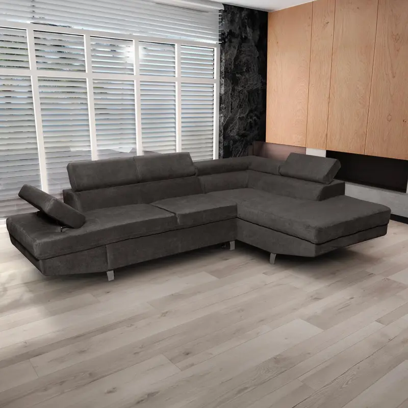 Divano angolare Rio M con penisola contenitore destra e funzione letto estraibile in tessuto Giulia 9714 grigio scuro
