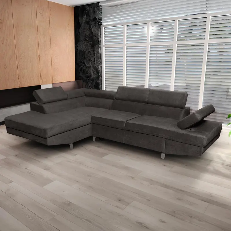 Divano angolare Rio M con penisola contenitore sinistra e funzione letto estraibile in tessuto Giulia 9714 grigio scuro