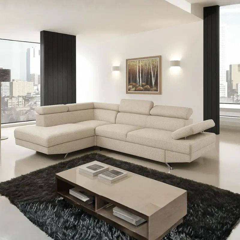 Divano angolare sinistro Julie con letto estraibile e contenitore in tessuto Barrel 04 beige