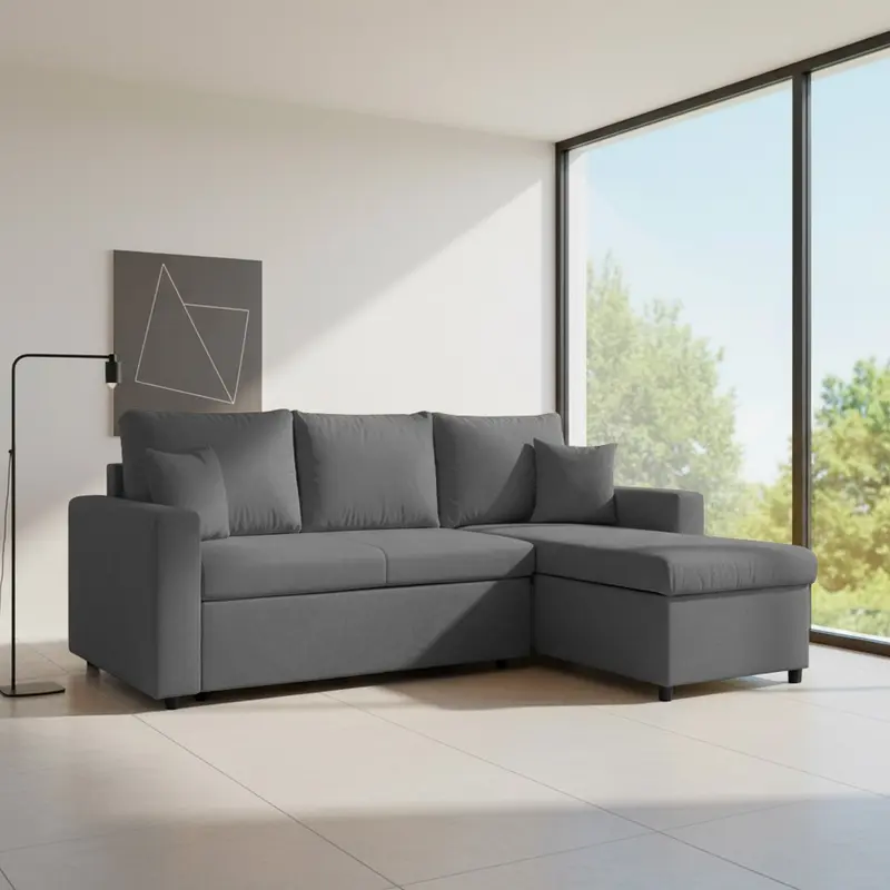 Divano con penisola contenitore reversibile Golf e letto estraibile in tessuto Verita 88 grigio scuro