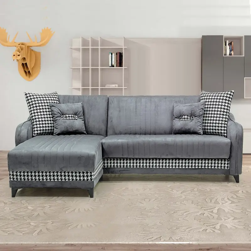 Divano con penisola contenitore reversibile Laos grigio soft 22 246x138x92 H