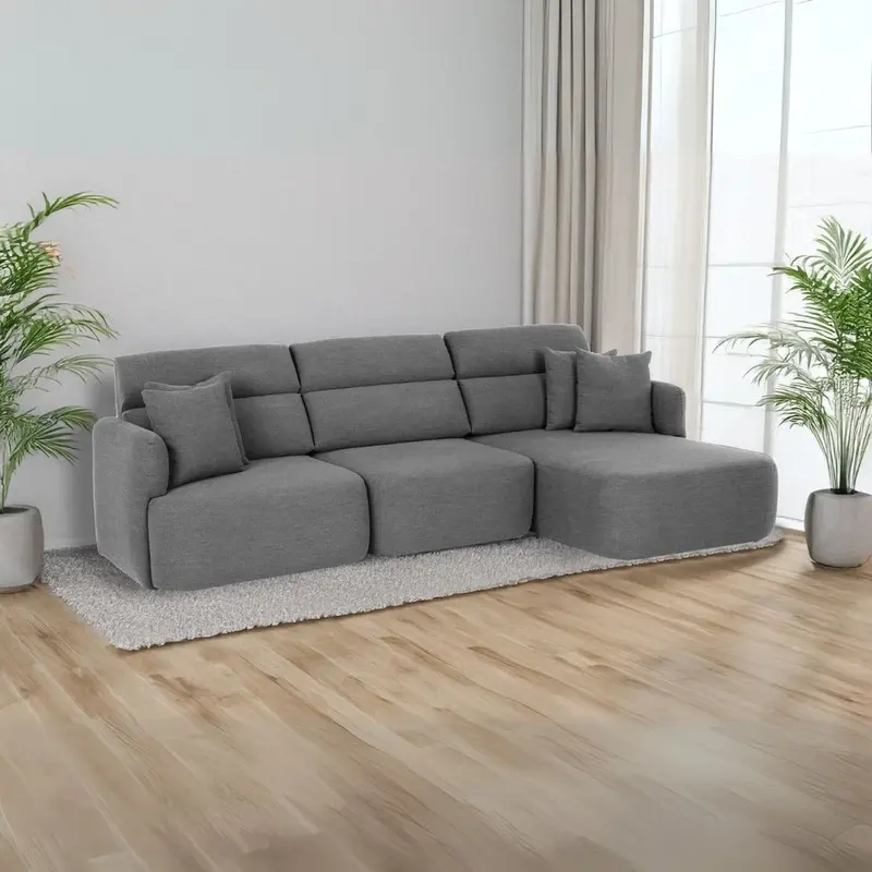 Divano con penisola reversibile Koda con seduta traslante in tessuto Vardo G1312 grigio scuro