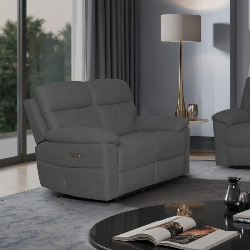 Divano Kayde 2 posti recliner elettrico in tessuto Mia 103-27 grigio scuro