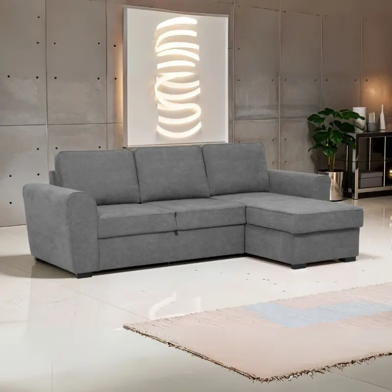 Divano letto corner reversibile Aston con contenitore in tessuto C1705 Ash grigio