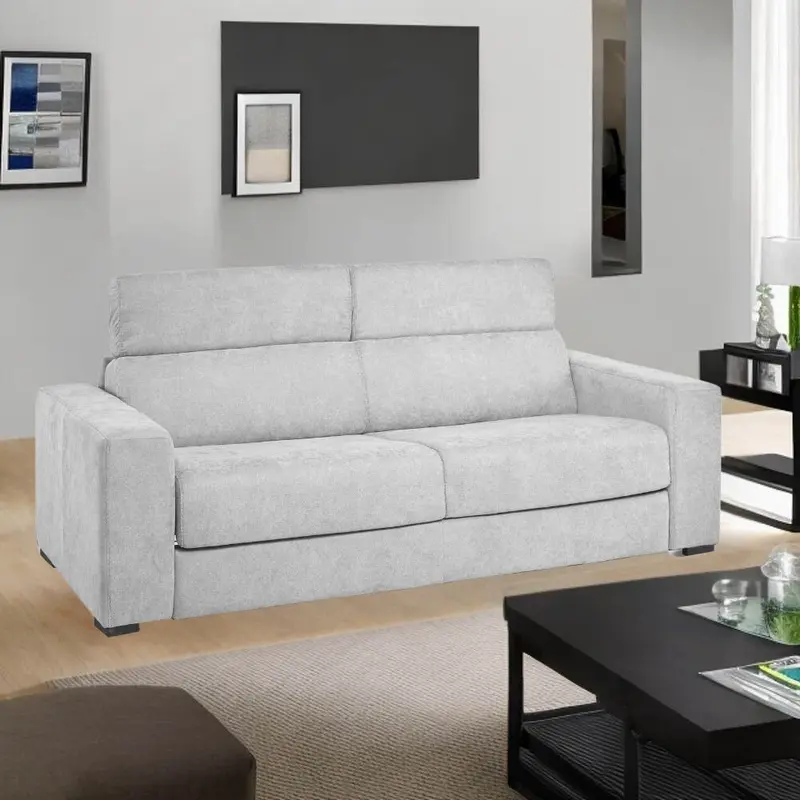 Divano letto Crien 3 posti poggiatesta reclinabili colore Luna 19 grigio chiaro piedini quadrati