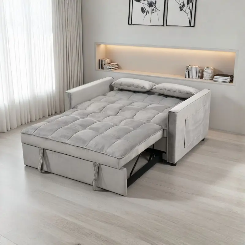 Divano letto Eiri 2 posti in vellutino grigio chiaro