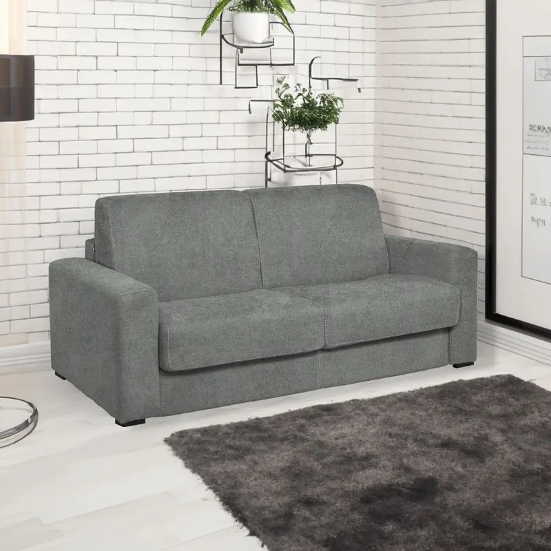 Divano letto Kriog 3 posti con rete elettrosaldata in tessuto Barrel 83 grigio