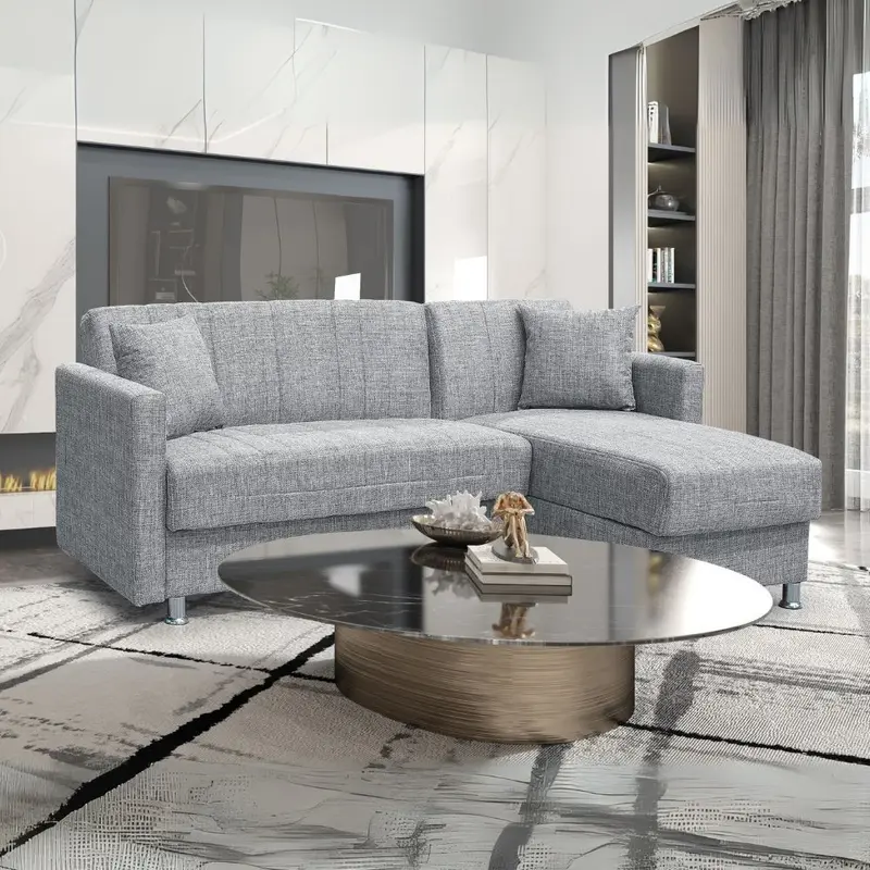 Divano letto Oasis con penisola contenitore reversibile in tessuto Mina 14 grigio