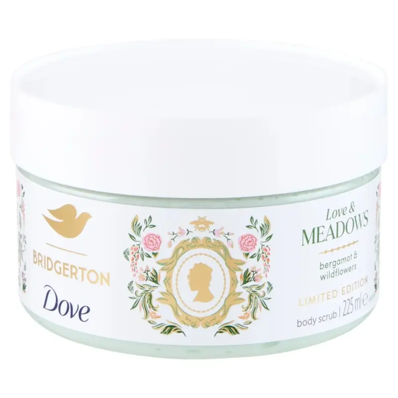 DOVE BODY SCRUB 225ML BRIDGERTON LIMITED EDITION LOVE & MEADOWS BERGAMOT & WILDFLOWERS