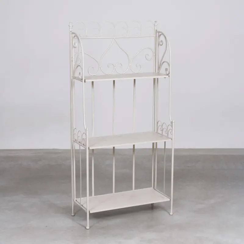 Etagere largo in metallo bianco anticato 60X27H125