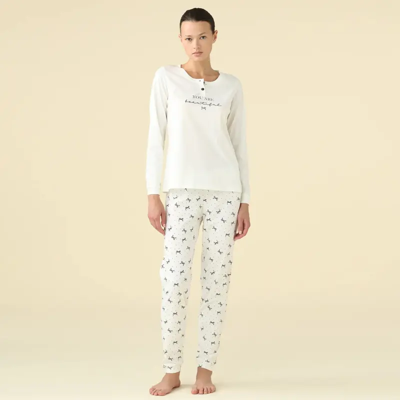 FA9463AS - Pigiama donna estivo manica lunga e pantalone lungo con polsini