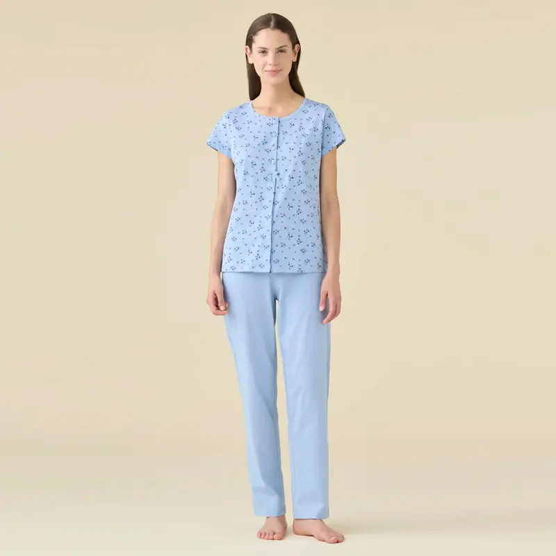 FA9520AB - Pigiama mezza manica con pantalone lungo aperto avanti