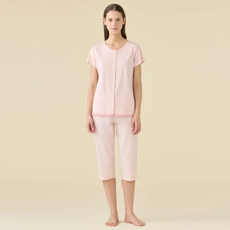 FA9534AB - Pigiama mezza manica con pantalone pinocchietto aperto avanti