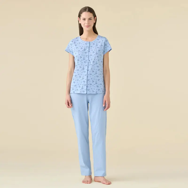 FA9548AB - Pigiama calibrato mezza manica con pantalone lungo aperto avanti