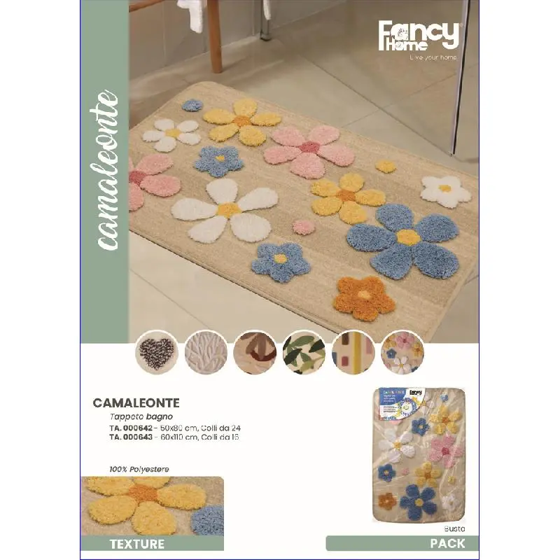FANCY HOME TAPPETO BAGNO CAMALEONTE PARURE SET 3PZ