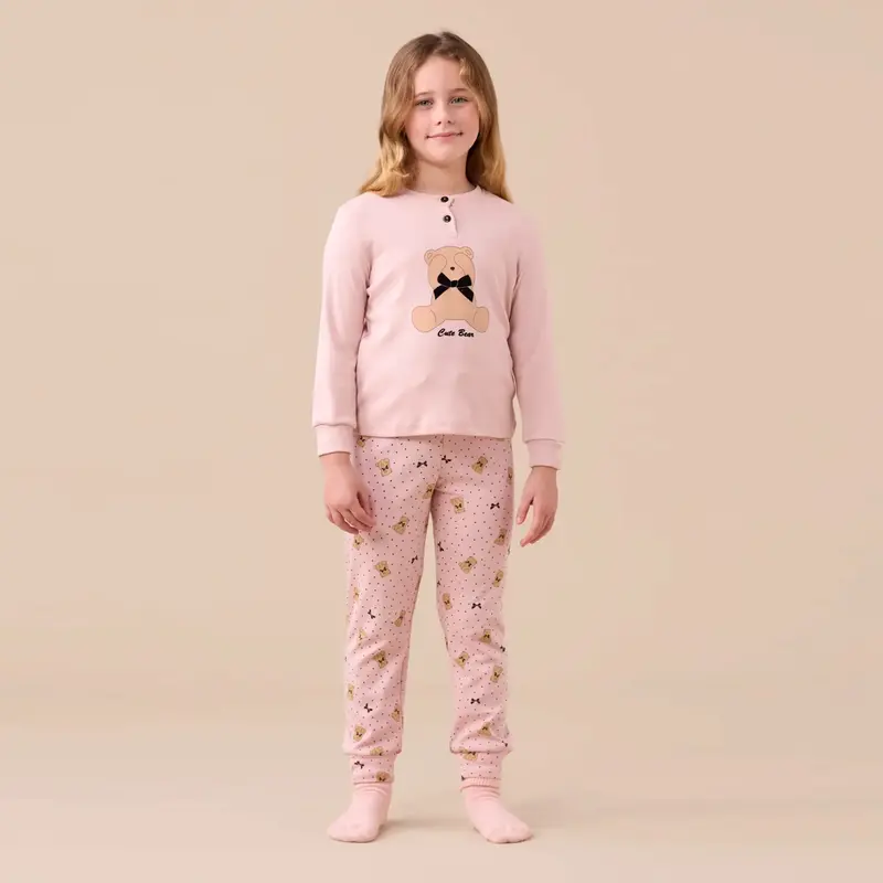 FE2532 - Pigiama bimba in caldo cotone con stampa orsi e fiocchi