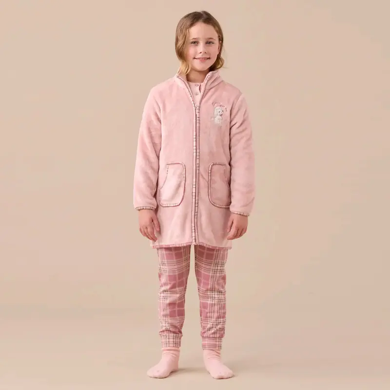 FE2549AB - Vestaglia bambina in coral con zip