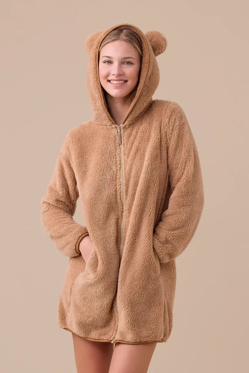 FE2572 - Vestaglia bambino\a con orecchie 3D e zip frontale