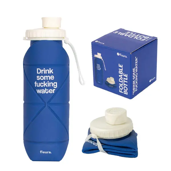 FISURA Bottiglia pieghevole con scritta "Drink some fucking water"