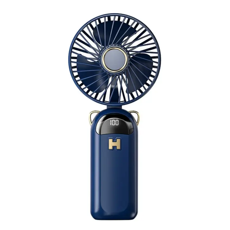Foldable Digital Display USB Charging Fan Handheld Mute Hanging Neck Outdoor Small Fan(Blue)