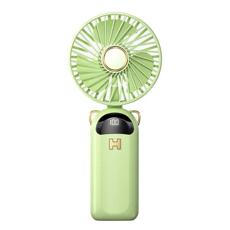 Foldable Digital Display USB Charging Fan Handheld Mute Hanging Neck Outdoor Small Fan(Green)