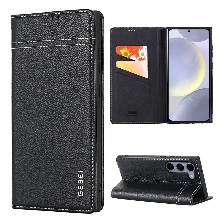 For Galaxy S24 5G GEBEI Top-grain Horizontal Flip Leather Phone Case(Black)