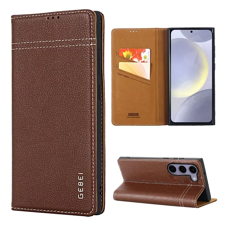 For Galaxy S24 5G GEBEI Top-grain Horizontal Flip Leather Phone Case(Brown)