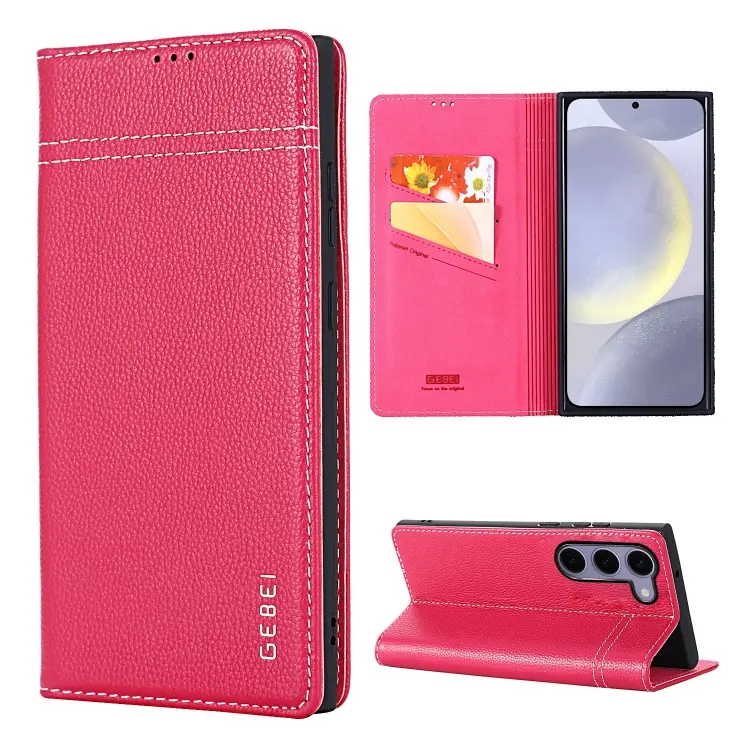For Galaxy S24 5G GEBEI Top-grain Horizontal Flip Leather Phone Case(Rose Red)