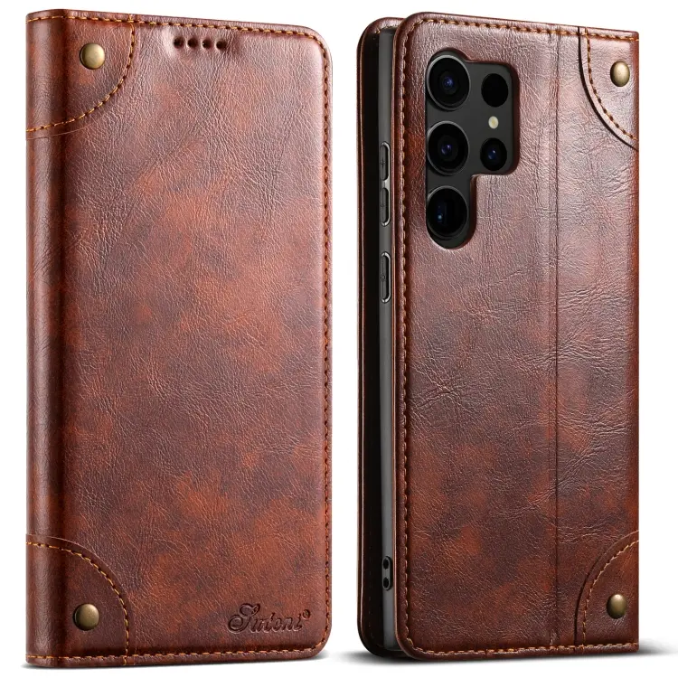 For Samsug Galaxy S24 Ultra 5G Suteni Baroque Calf Texture Buckle Wallet Leather Phone Case(Khaki)