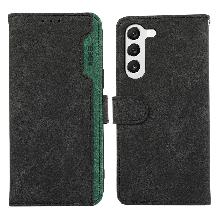 For Samsung Galaxy S23+ 5G ABEEL Color Block Magnetic RFID Leather Phone Case(Black-Green)
