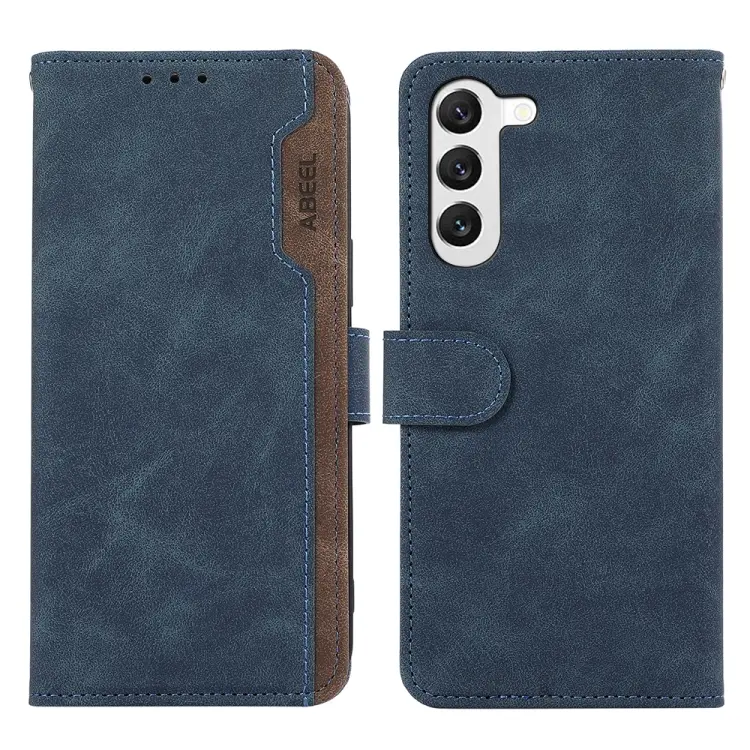 For Samsung Galaxy S23+ 5G ABEEL Color Block Magnetic RFID Leather Phone Case(Blue-Brown)