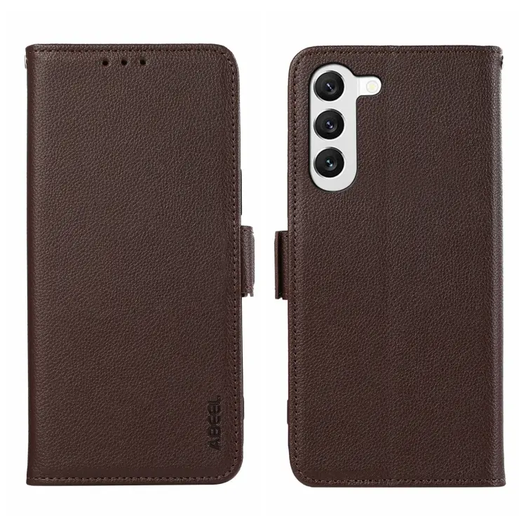 For Samsung Galaxy S23+ 5G ABEEL Side-Magnetic Litchi Pattern Leather RFID Phone Case(Brown)