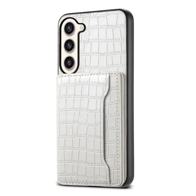 For Samsung Galaxy S23+ 5G Crocodile Texture Card Bag Design Full Coverage Phone Case(White)