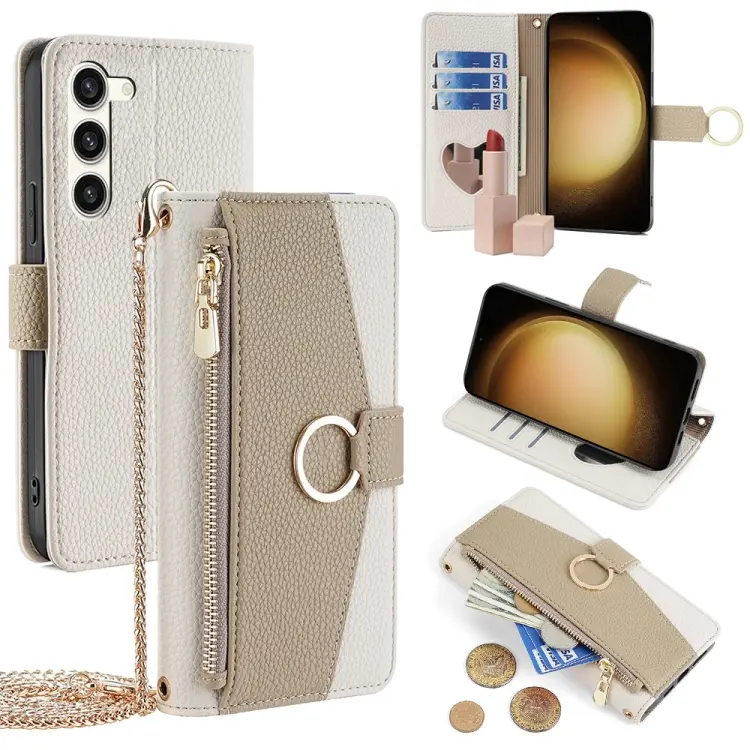 For Samsung Galaxy S23+ 5G Crossbody Litchi Texture Leather Phone Case(White)