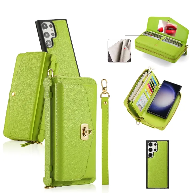 For Samsung Galaxy S23+ 5G Crossbody Multi-functional Zipper Wallet Litchi Leather Phone Case(Green)