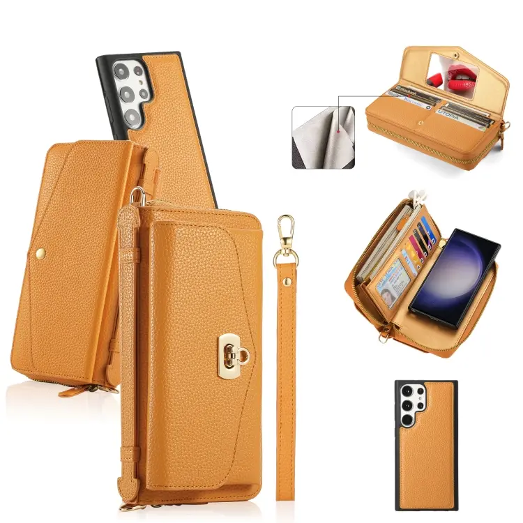 For Samsung Galaxy S23+ 5G Crossbody Multi-functional Zipper Wallet Litchi Leather Phone Case(Orange)