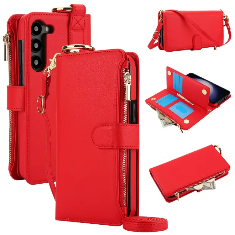 For Samsung Galaxy S23+ 5G Crossbody Ring Multifunctional Wallet Leather Phone Case(Red)