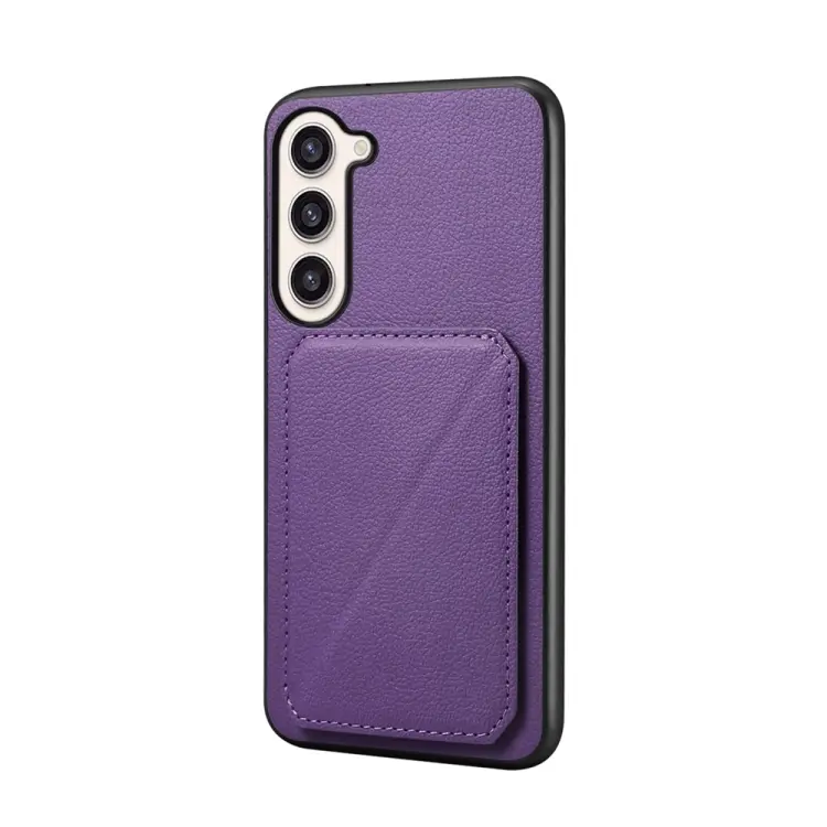 For Samsung Galaxy S23+ 5G D04 Calf Texture Dual Card Slot Holder Phone Case(Purple)