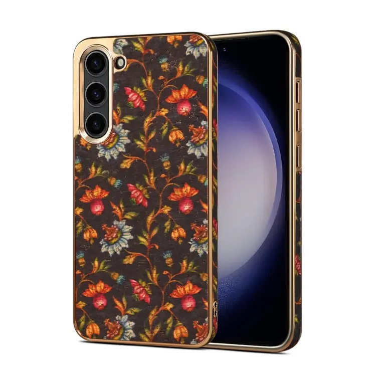 For Samsung Galaxy S23+ 5G Denior Flower Language Series Electroplated Phone Case(Black)
