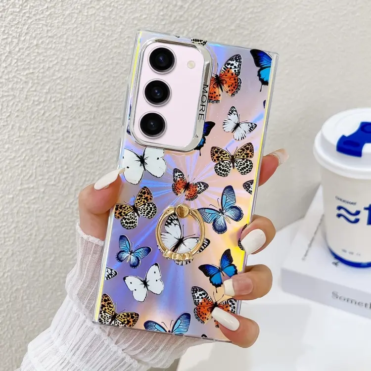 For Samsung Galaxy S23+ 5G Electroplating Laser Butterfly Ring Holder Phone Case(Color Butterflies AB1)