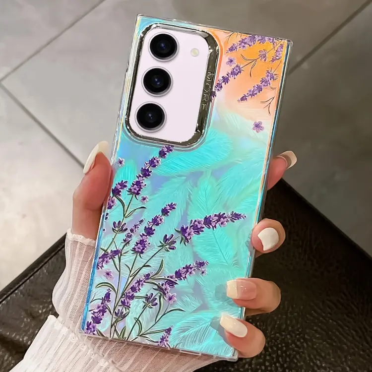 For Samsung Galaxy S23+ 5G Electroplating Laser Flower Texture TPU Phone Case(Lavender AH14)