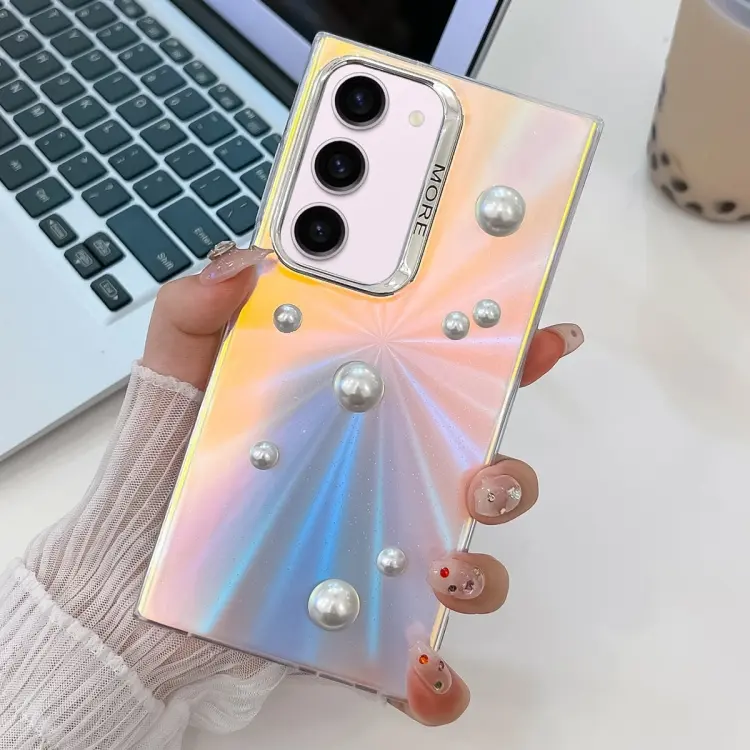 For Samsung Galaxy S23+ 5G Electroplating Pearl Laser Texture TPU Phone Case(CD Stripes)