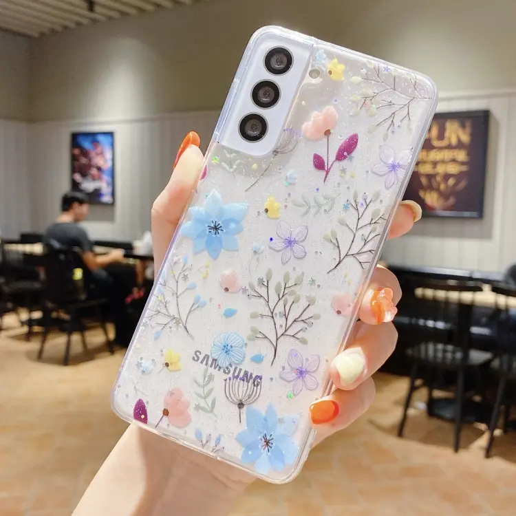For Samsung Galaxy S23+ 5G Fresh Small Floral Epoxy TPU Phone Case(D05 Blue Floral)