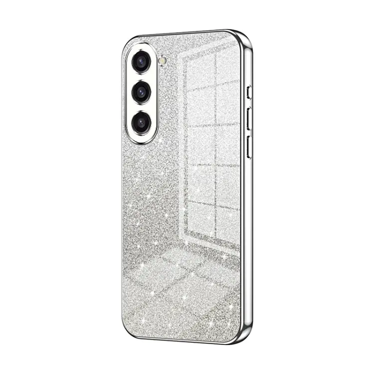 For Samsung Galaxy S23+ 5G Gradient Glitter Powder Electroplated Phone Case(Silver)