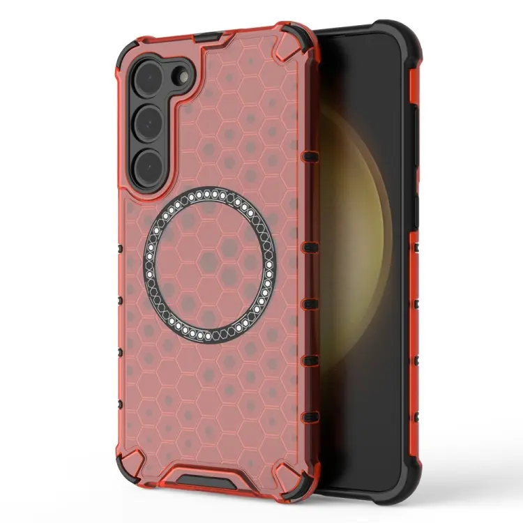 For Samsung Galaxy S23+ 5G Honeycomb Magnetic Ring Shockproof Phone Case(Red)